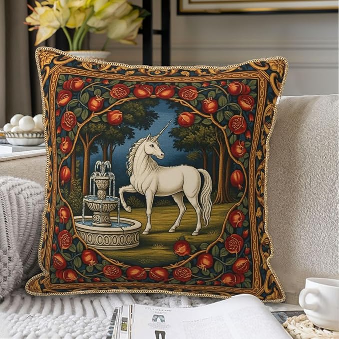 Vintage Horse Floral Velvet Pillow Covers 18x18 Inch Tapestry Art Flowers Throw Pillows for Couch Cushion Covers Pillowcase European French Country Pillow Cases for Sofa Bed Bedroom