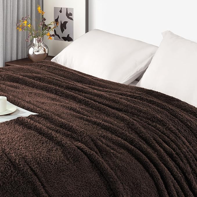 Exclusivo Mezcla Fleece Twin Size Blanket for Couch and Bed, 60" x 80" | Super Soft and Cozy Fluffy Blanket for Women, Lightweight and Fuzzy Blanket for Teens Back to School, All Season, Coffee