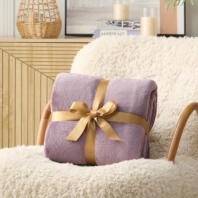 Hansleep King Fog Purple Fleece Blanket, Soft Flannel Bed Blanket | Fuzzy Cozy Blanket 90x108 Inches, Multi-use for Bed, Sofa, Couch, Travel, Camping, All Season Warm Lightweight Cover