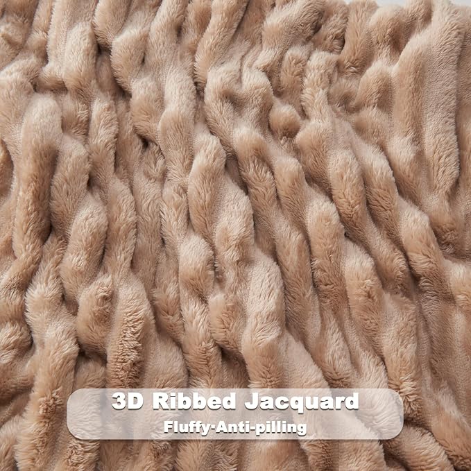 NEWCOSPLAY Fleece Ribbed Cozy King Blanket for Couch, Taupe, 90"x110" | Premium Silky Flannel Blanket, Soft Lightweight Fluffy Throw Blanket for Bed Sofa Decor, Gift for All Season Use