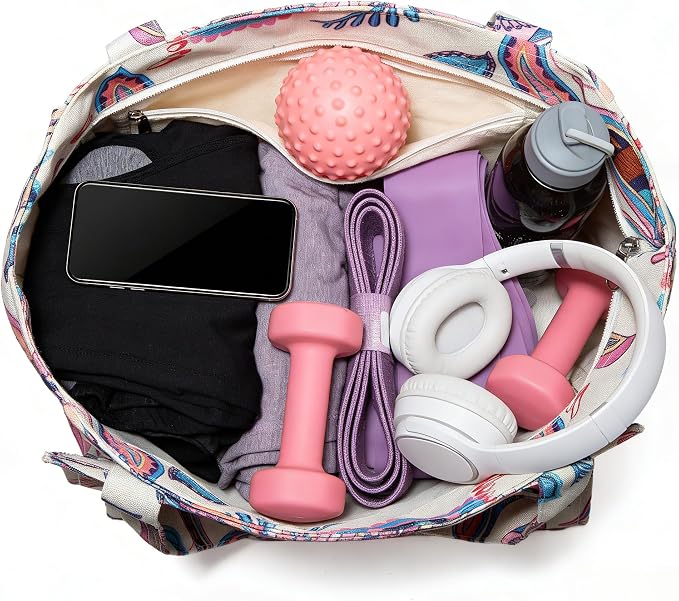 Floral Paisley Pattern Yoga Bag, Canvas Tote with Blue and Pink Design, Spacious Carrier for Yoga Mat and Accessories