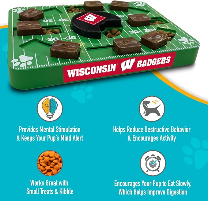 Pets First NCAA Wisconsin Badgers Puzzle Toy, Puzzle Treat Dog Toy, Interactive Dog Treat Toy, Dog Puzzle Feeding Slow Toy