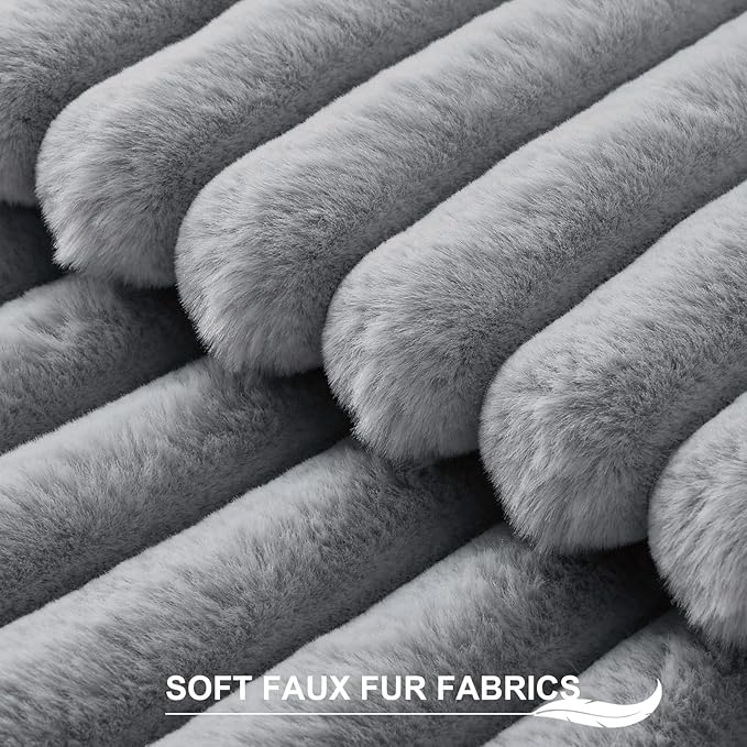 Pallene Faux Fur Decorative Throw Pillow Covers 16x16 Set of 2, Grey | Luxury Plush Texture, Striped Design, Cozy Soft Touch, Modern Home Accent Decor for Couch, Sofa, Bed, Living Room
