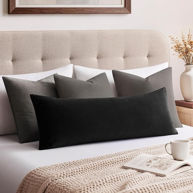 Throw Pillow Covers Lumbar 14x36 Inch Velvet Pillow Covers, Soft Decorative Black Pack of 1 Long Pillow Case for Couch Cushion Chair Sofa Bed Living Room, Home Boho Decor