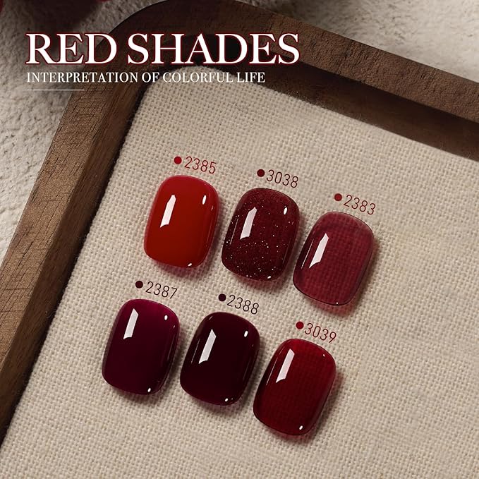 GAOY Red Gel Nail Polish Set, 6 Colors Burgundy Cherry Jelly Glitter Dark Red, UV Cure Gel for DIY Manicure at Home