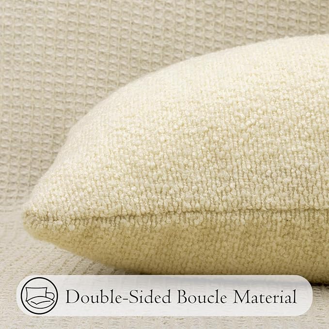 JoraLion 14x36 inch Boucle Lumbar Pillow Cover, Ivory Woven Texture Neutral Long Pillow Cover Breathable Cushion Case for Couch Sofa Bed Living Room Home Decor (Cover Only)