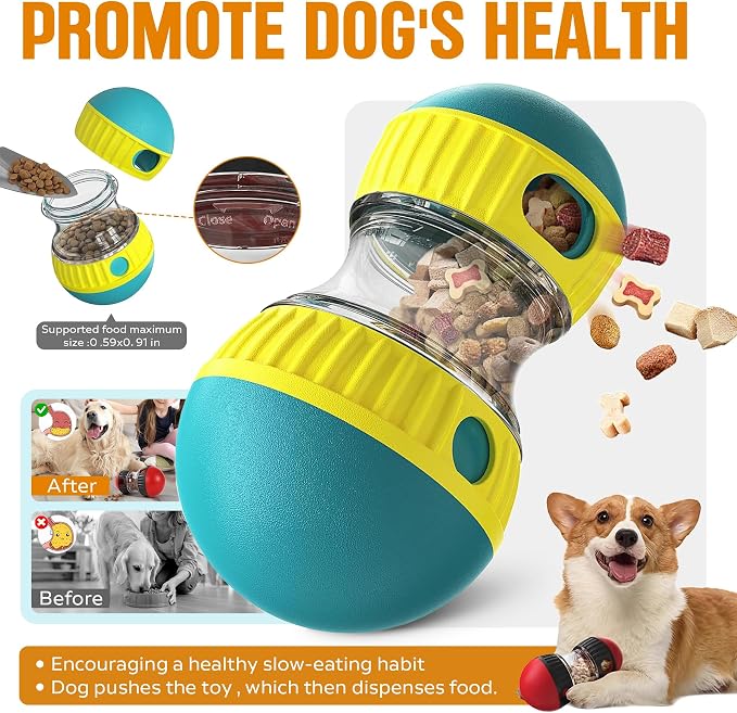 Interactive Dog Treat Dispenser Ball, Adjustable Puzzle Toy for Mental Stimulation and Slow Feeding, Food Grade ABS, Red and Blue, for Small Medium Large Dogs (Red)