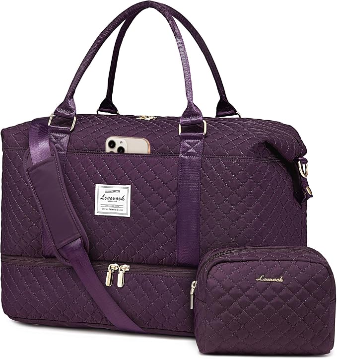 LOVEVOOK Travel Duffle Bag,Weekender Bags for Women with Shoe Compartment，Carry on Overnight Bag with Toiletry Bag,Gym Duffel Bag with Wet Pocket, Hospital Bags for Labor and Delivery