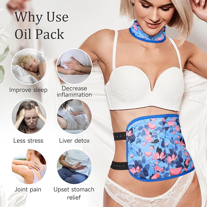 2 Pack Castor Oil Pack Wrap, Reusable Castor Oil Pack Organic Cotton Anti Oil Leak（Oil are Not Include） Flower