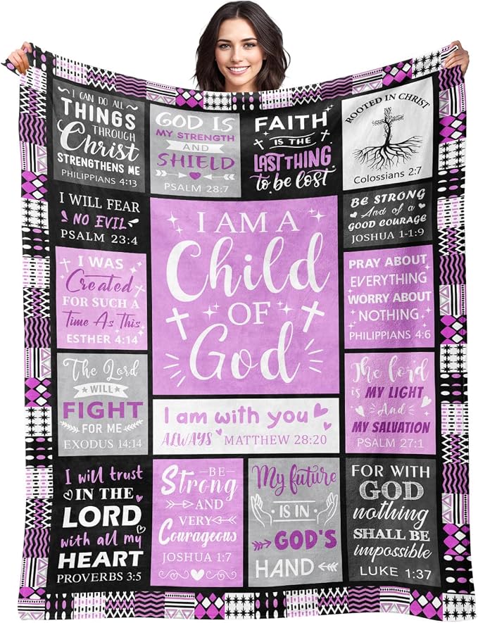 Christian Gifts for Women, Baptism Gifts for Girl, Christian Blanket | Religious Catholic & Communion Confirmation Gift for Teen Girls Daughter Granddaughter, I Am a Child of God Blanket 50"x60"