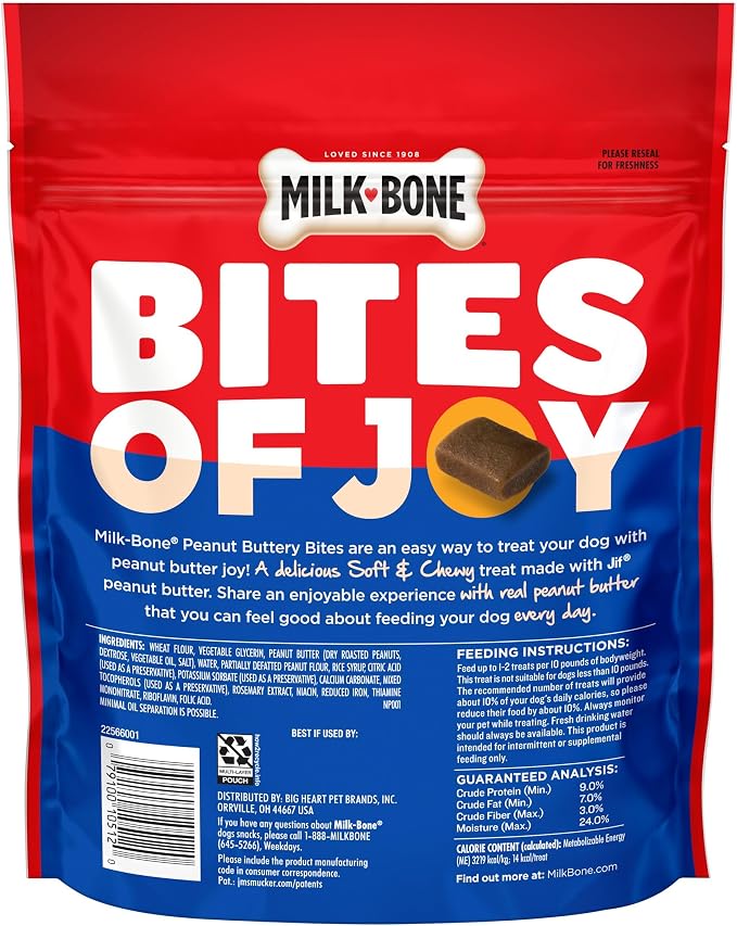 Milk-Bone Soft & Chewy Peanut Buttery Bites, 2 Bags | 24-oz. bags, soft dog treats with Jif peanut butter