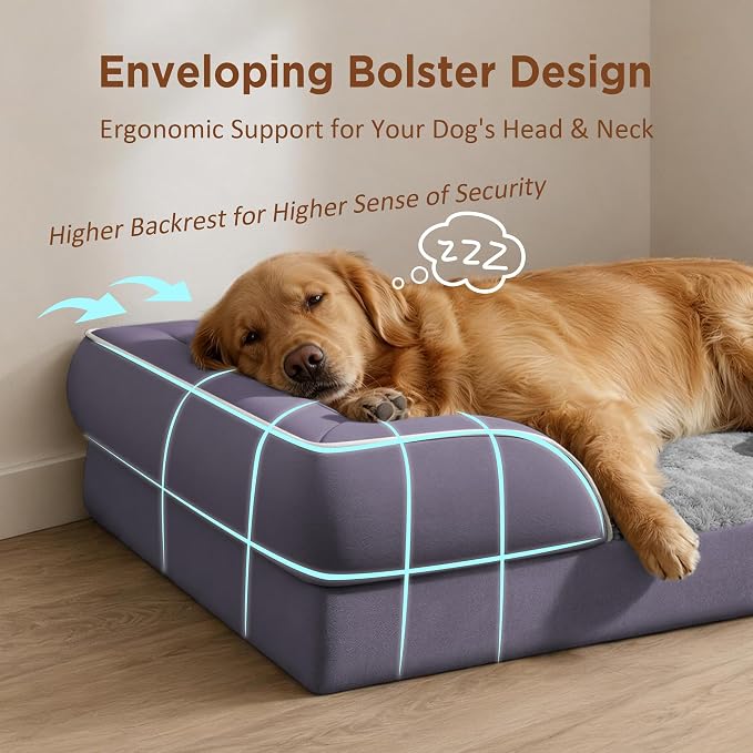Comfort Expression Waterproof Orthopedic Dog Beds for Extra Large Dog | Supportive Egg Crate Foam XL Dog Bed with Removable Bolster, Dog Couch with Washable Cover & Non-Slip Bottom, 45x35 Inch