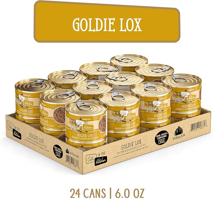 Weruva Cats in the Kitchen, Goldie Lox with Chicken & Salmon Au Jus Cat Food, 6oz Can (Pack of 24)