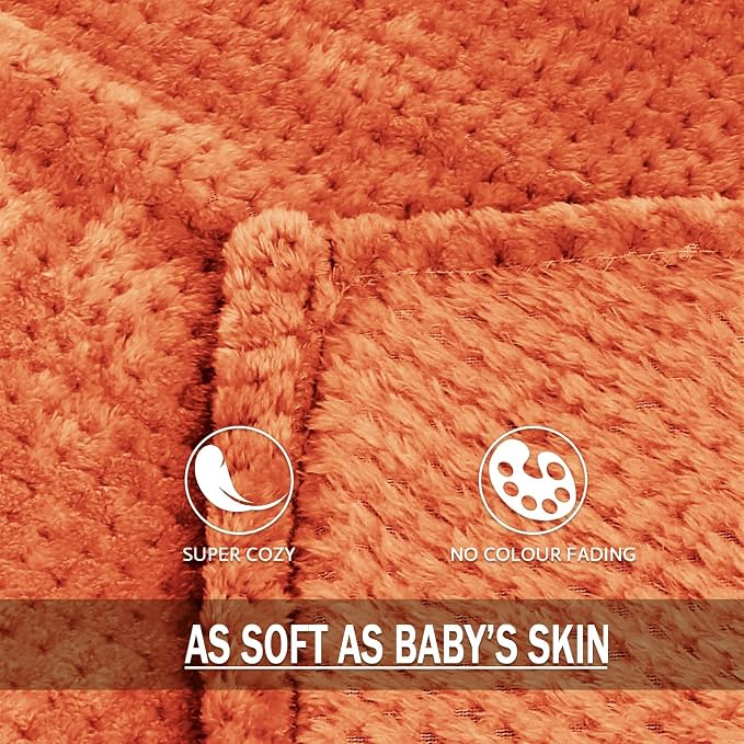 Exclusivo Mezcla Soft Waffle Fleece Bed Blanket King Size, Burnt Orange | Lightweight Plush Blanket for Bed, Bedroom, Cozy Flannel with Waffle Texture, Stylish Home Decor, All Season, 104x90 Inches