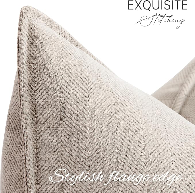 Beige Pillow Covers 26x26 Set of 2 Chenille Throw Pillow Covers with Elegant Design Soft and Luxurious Decorative Euro Sham Throw Pillows for Couch, Bed, and Home Decor