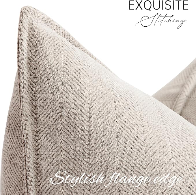 Beige Pillow Covers 20x20 Set of 2 Chenille Throw Pillow Covers with Elegant Design Soft and Luxurious Decorative Throw Pillows for Couch, Bed, and Home Decor