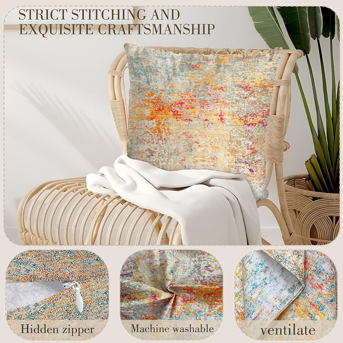 Boho Floral Throw Pillow Covers 22x22 inch Set of 2,Boho Rug Geometric Floral Pattern Decor Double Sided Pattern Cushion Cover Soft Pillow Case Living Sofa Room Bed Square Pillow Cover
