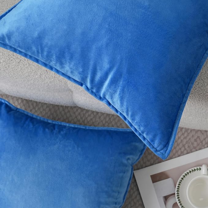 Velvet Royal Blue Throw Pillow Covers 18”x18”Pack of 2 Soft Decorative | Square Cushion Covers for Couch Sofa Bed Livingroom Car Home Decor,45x45Cm