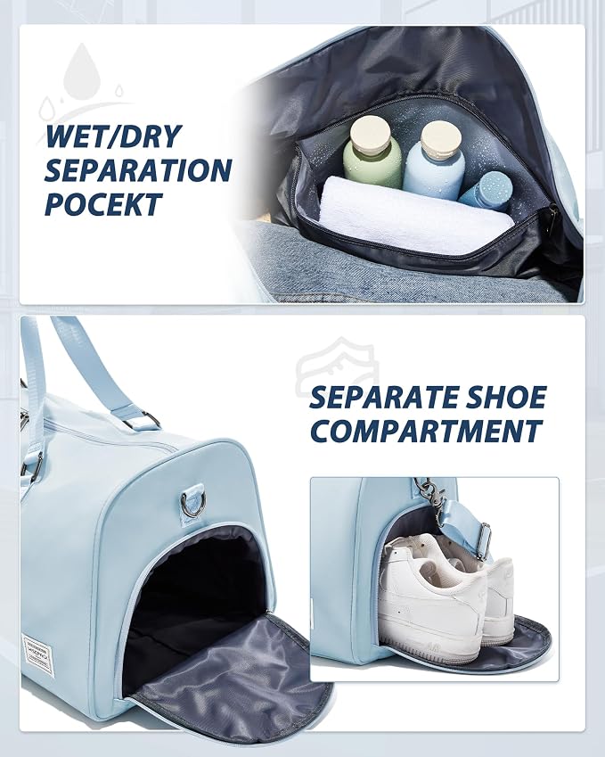 Gym Bag for Women Men with Shoe Compartment,Small Travel Duffle Bags for Traveling Overnight Weekender Bag Personal Item Travel Bag Large Sport Gym Bag Workout Bag Hospital Holdalls Sky Blue