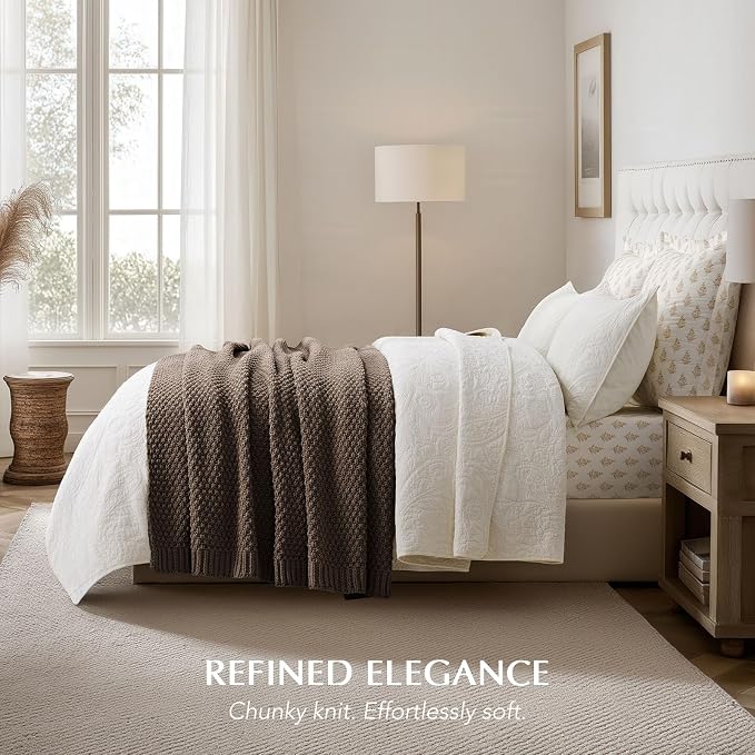 EVERGRACEHOME Chunky Chenille Knit Throw Blanket, 50 x 60, Cocoa Brown | Sculpted Moss Stitch, Chic Modern Farmhouse, All-Season Warmth, OEKO-TEX® Certified, Elegant Blanket for Couch, Bed, Sofa