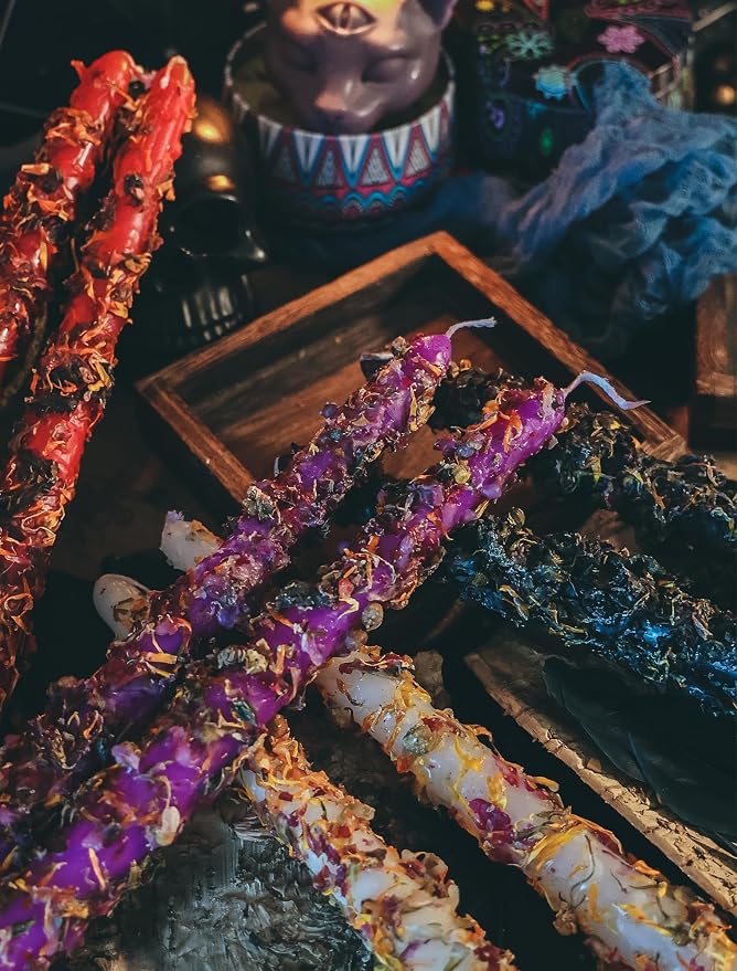 Spell Candle, Ritual Candles, Witch Candles, Altar Candles, Dressed with Altar Oil and Herbs, 8 Candle Set, Pray for Love, Protection, Wealth and Health