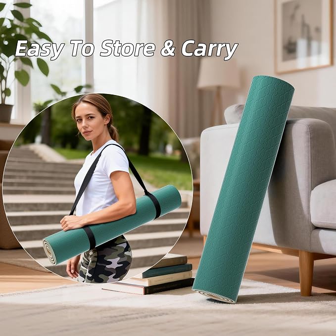 HAHE Wide Yoga Mat 72"x32"x0.4" Thick Pilates Mat with Carrying Strap