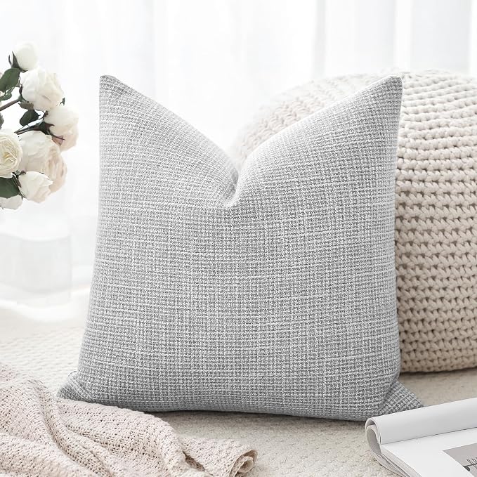 OTOSTAR Linen Throw Pillow Cover Set of 1 Decorative Square Pillowcases Cushion Covers 16x16 Inch for Home Decor Sofa Bedroom Car 40 x 40CM Light Grey