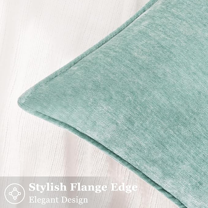 decorUhome Chenille Aqua Haze Velvet Throw Pillow Covers 24x24 Set of 2 | Fall Soft Euro Sham Couch Decorative Modern Farmhouse Pillow Cases with Elegant Design for Sofa Bed Living Room Home Decor
