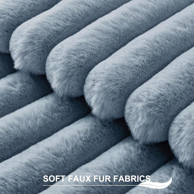 Pallene Faux Fur Decorative Throw Pillow Covers 18x18 Set of 2, Blue Grey | Luxury Plush Texture, Striped Design, Cozy Soft Touch, Modern Home Accent Decor for Couch, Sofa, Bed, Living Room