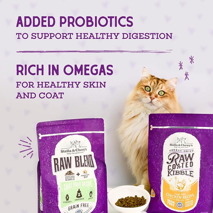 Stella & Chewy's Raw Coated Cat Food - High Protein, Grain-Free Kibble with Cage-Free Chicken - Premium Digestive Support with Probiotics - Natural Small Kibble - Perfect For Picky Eaters - 10 lb Bag