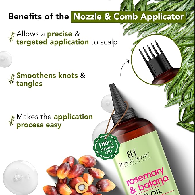 Botanic Hearth Hair Oil for Hair Growth & Hair Treatment Oils | Strengthening Dry, Frizzy, Damaged Hair & Scalp Treatment | Rosemary & Batana Hair Oil – 6.7 Fl Oz