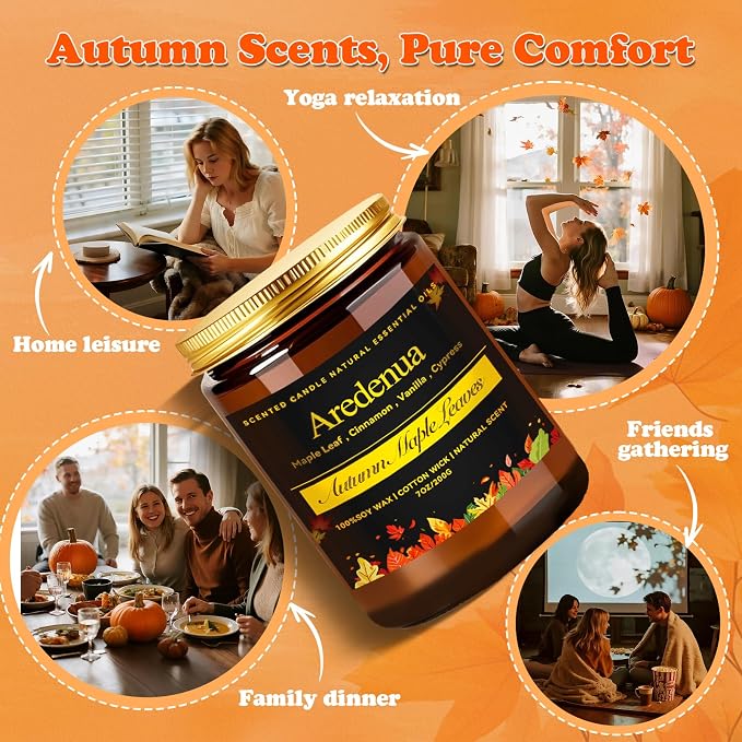 Autumn Leaves Candle – Fall Seasonal Leaf Aroma, Autumn Soy Candles for Winter Home Décor, Cozy Holiday & Christmas Candles Gift, Season Celebration Winter Gifts for Women