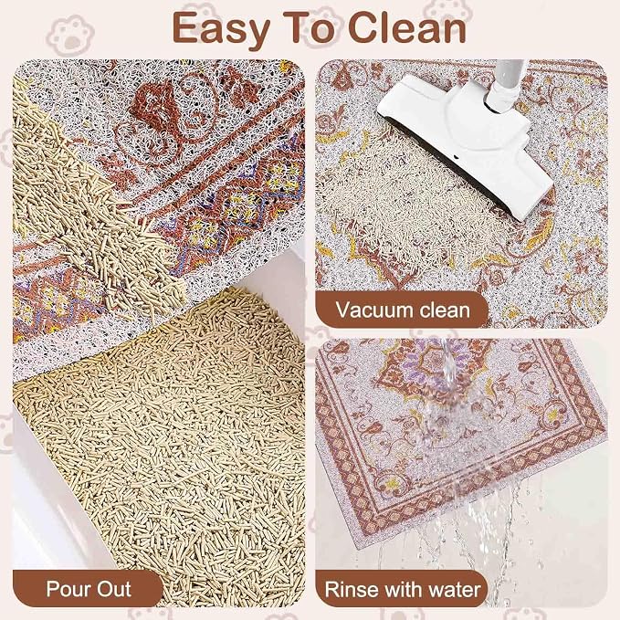 Glittme Cat Litter Mat, 24"x15" Non-Slip Washable Trapping Mat for Cats | Litter Trapping Mat With Thick PVC Coil To Catch Scatter, Soft On Paws And Waterproof Bottom To Protect Floors