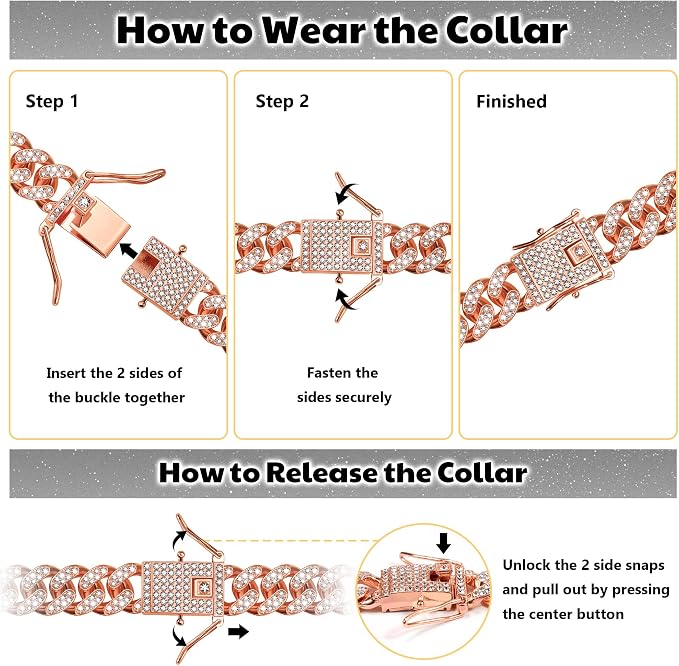 Custom Dog Chain Collar with Name, Diamond Collars Metal Chain Necklace with Secure Buckle, Cuban Style Jewelry Accessories for Puppy Small Medium Large Dogs(Rose Gold, 14 Inch)