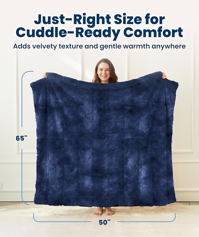 Everlasting Comfort Soft & Comfortable Navy Blue Faux Fur Throw Blanket for Couch - (50"x65") Minky & Fluffy Fall Blankets & Throws, Plush Fuzzy for Bed, Sofa & Living Room - Cozy Home Decor