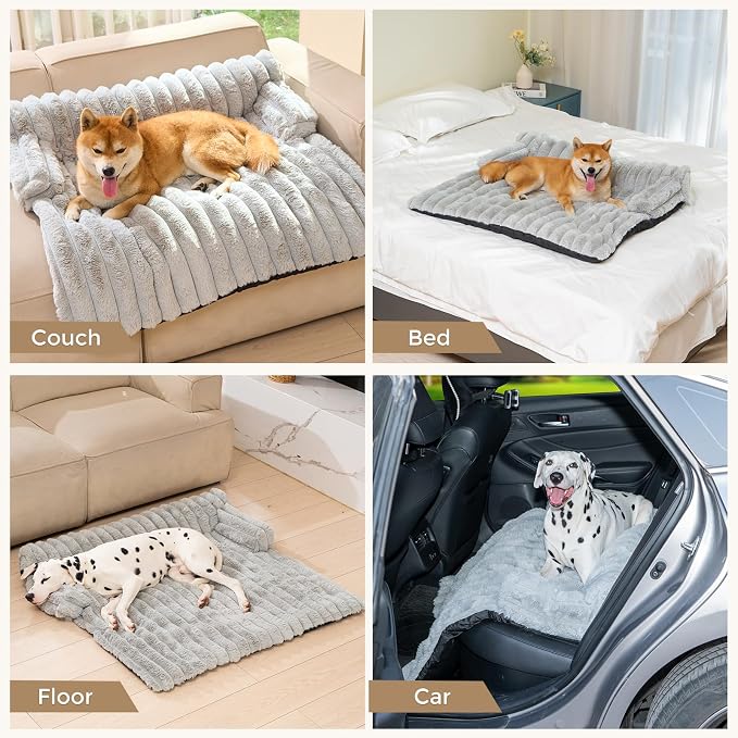 Avont Breathable Dog Couch Mat, Non-Slip Sofa Protector with Soft Plush | Available with Faux Rabbit Fleece and Washable Cover, in M and L, Dark Grey, Light Grey, Brown