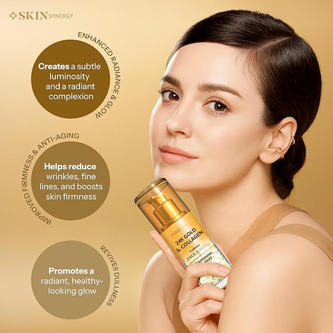 Face Serum with 24K Gold & Collagen – Hydrating, Firming & Radiance Boosting Formula – Dermatologist Tested, Anti-Aging, Korean Skin Care – Clean Beauty, Vegan, Cruelty Free – 1.69 Fl Oz