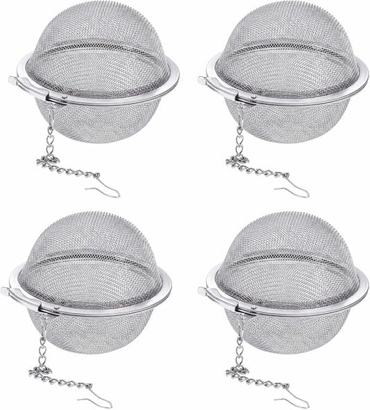 4Pcs 304 Stainless Steel Tea Infuser for Loose Leaf Tea, Extra-Fine Mesh Tea Strainer Ball, Tea Diffuser with Long Chain for Mug & Teapot, Reusable Tea Infusers for Herbal Tea & Spices