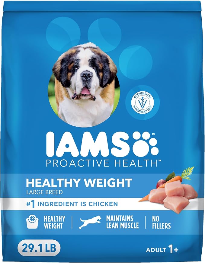 IAMS Proactive Health Healthy Weight Large Dry Dog Food, Chicken, 29.1 lb | Vet-recommended, real chicken #1 ingredient, L-Carnitine for metabolism, no fillers or artificial flavors, for large breeds