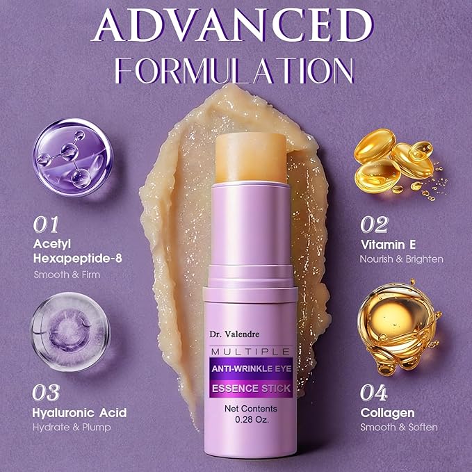 Eye Balm Stick for Anti-Wrinkle & Tightening with Hexapeptide, Hyaluronic Acid, Collagen & Vitamin E – Nourishing & Hydrating Balm for Fine Lines, Dryness, and Smooth Under-Eye Skin – For Daily Use