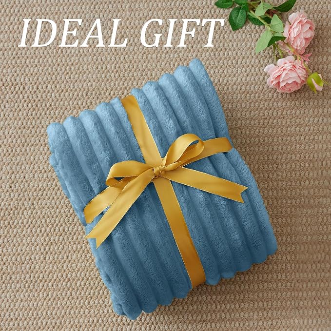 BEDELITE Striped Fleece Throw Blanket, Blue, 50"x60" | 300GSM Microfiber Fleece, Soft Cozy, Lightweight Warm, Machine Washable, Room Decor, Gifts for Women Her, for Couch Sofa