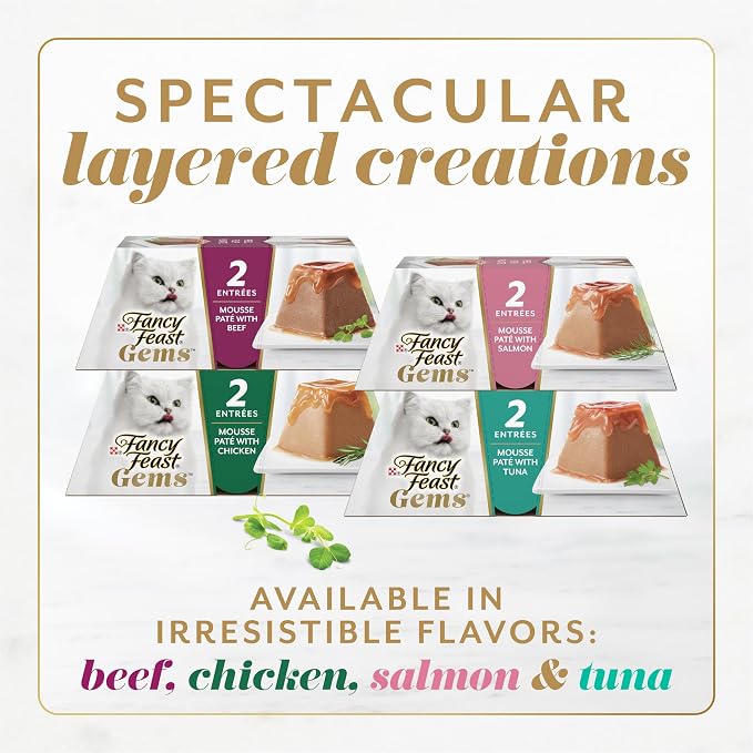 Fancy Feast Purina Gems Pate Mousse with Gravy Wet Cat Food with Ocean Fish - 4 oz. (Pack of 16)