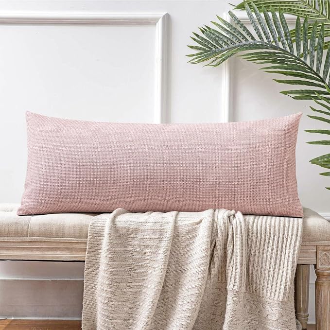OTOSTAR Linen Throw Pillow Cover Set of 1 Decorative Long Lumbar Pillowcase Rectangle Cushion Cover 14x36 Inch for Home Decor Sofa Bedroom Car 35 x 90CM Pink