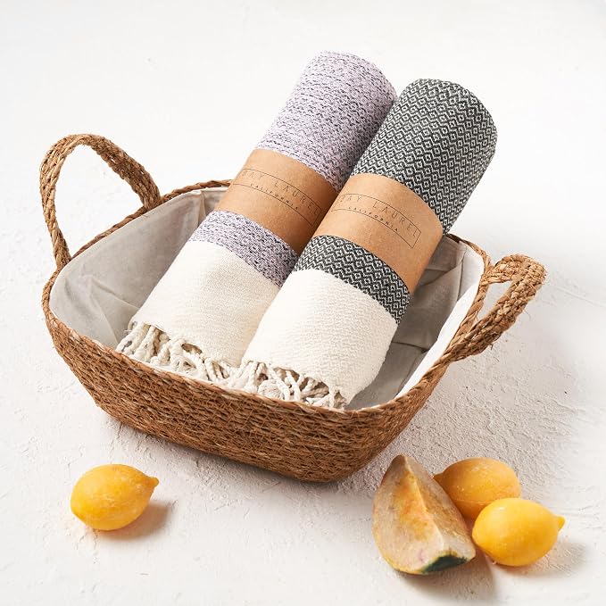 BAY LAUREL Turkish Hand Towel – Pack of 2 | Soft & Absorbent Decorative Towels for Bathroom, Hand, Face, Hair, Gym, Yoga, SPA, Kitchen & Tea (Dark Army Green, Diamond 16x40 Inches (Set of 2)