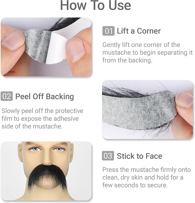 2Pcs Men Fake Mustache Realistic Mustaches Fake Facial Hair Beard for Cosplay Costume Halloween Parties