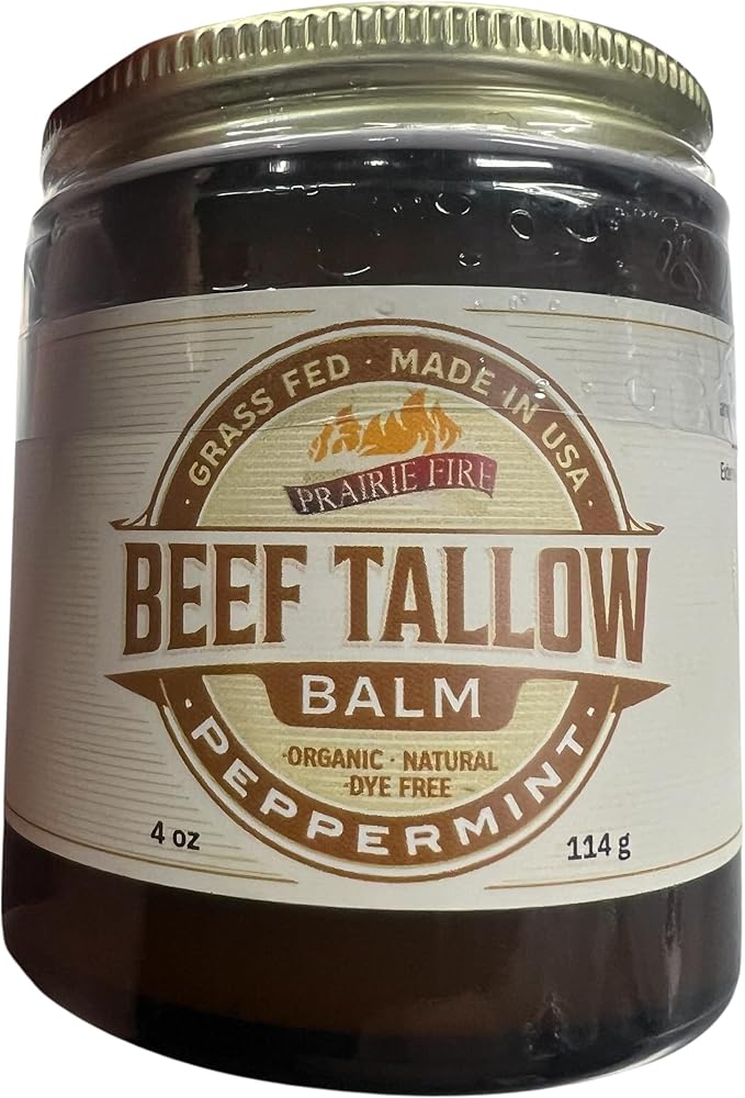 Grass Fed Beef Tallow Balm - 4 oz - Made in USA - Organic Grass Fed and Finished Tallow - Moisturizing Skin Care Peppermint