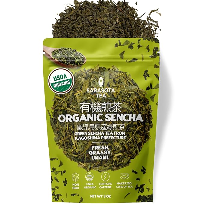 Organic Japanese Sencha Green Tea Loose Leaf | Premium Green Tea from Kagoshima Prefecture | 100% USDA Organic | Fresh & Grassy Flavor | 3oz Bag | High Antioxidants | Non-GMO