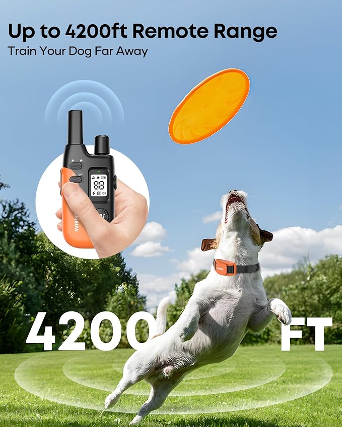 Dog Training Collar - 4200FT Remote Dog Collar for Small Medium Large Dogs, LED Light Electric Collar with Beep/Safe Static/Vibration Modes, IPX8 Waterproof Rechargeable Ecollar(Orange)