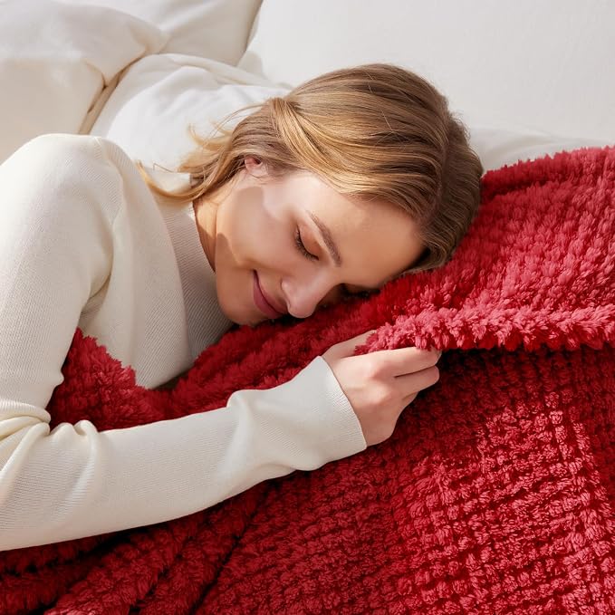 Whale Flotilla Soft Fleece King Size Bed Blanket, Red | 90x104 Inch, Suitable for Bed, Fluffy Fuzzy Jacquard Blankets for All Season, Lightweight and Cozy