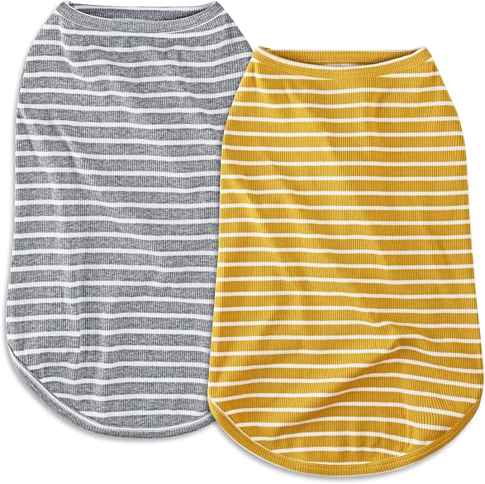 Koneseve Dog Shirt Vest Lightweight Stretchy Dog T-Shirt Soft Cool Shirts Sleeveless Stripe Vests Breathable Clothes for Puppy Kitty Cats Small Medium Large Dogs 2 Pack Yellow + Light Grey [ XL ]